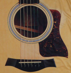 Men’s Guitar t shirt from Garment One, XL, gold w/ black, silky synthetic knit