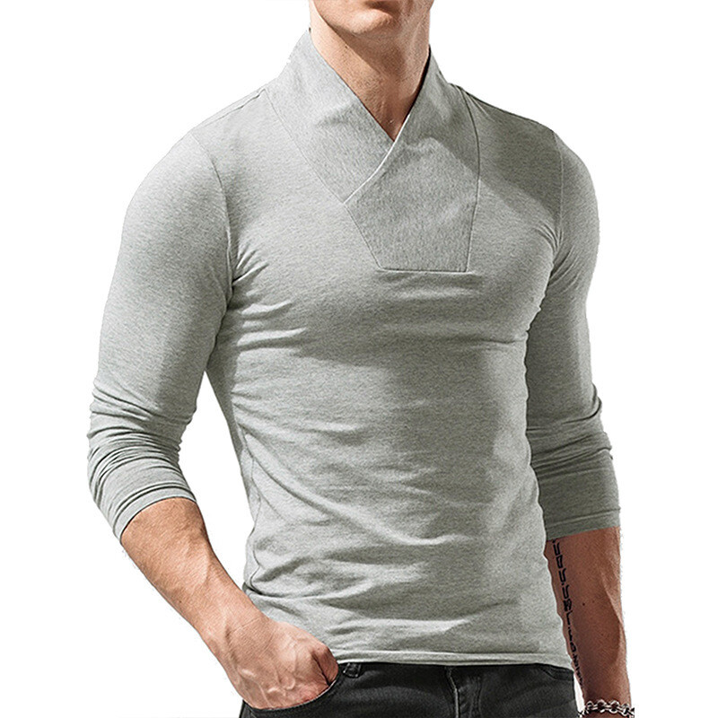 Zonbailon men’s t-shirt V Neck slim fit breathable solid color long sleeve