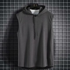 Camiseta Sin Mangas Hombre Con Capucha Color Sólido Casual