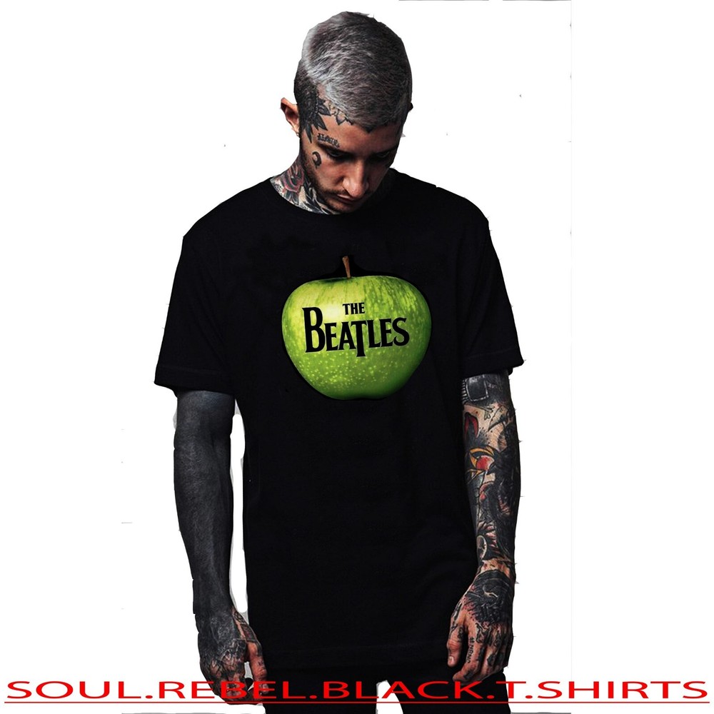 THE BEATLES APPLE CLASSIC ROCK BLACK T SHIRTS MEN’S SIZES