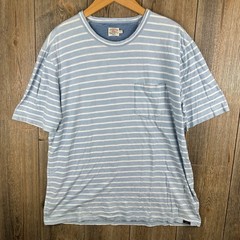 Faherty Brand Mens XL Indigo Dyed Striped Pocket T-Shirt Blue White MKU2126-LIS