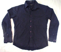 Pierre Cardin Slim Fit Shirt Dk Blue w/White Polka Dots, Men’s Size M=15-15 1/2