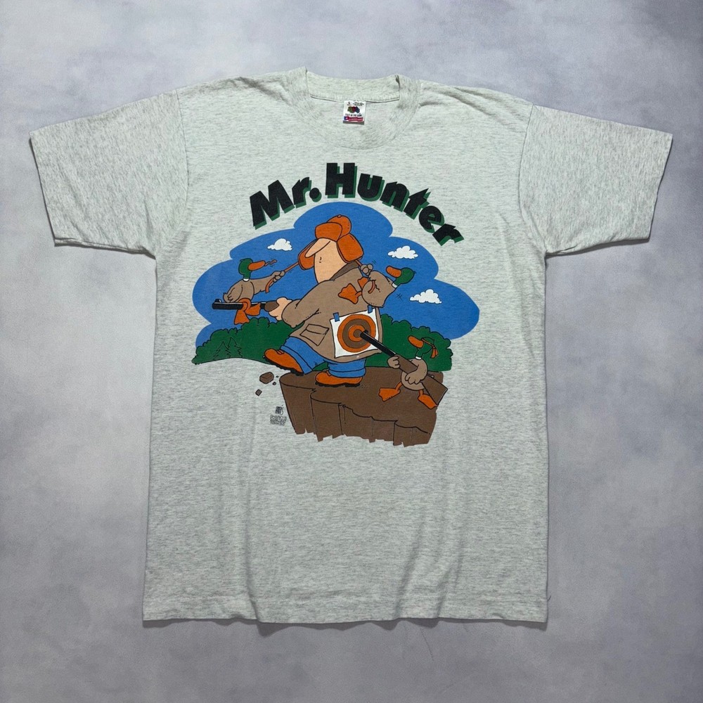 Vintage 90s Mr Hunter T Shirt Men’s Large Gray Funny Single Stitch Made in USA