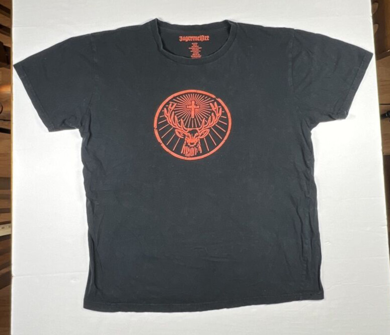 Jagermeister Liquor T Shirt Mens XXL Black And Red Short Sleeve Cotton Stag Logo