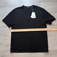 NWT VINCE SHORT SLEEVE HENLEY T SHIRT MENS SZ LARGE $125 USA BLACK 100% COTTON