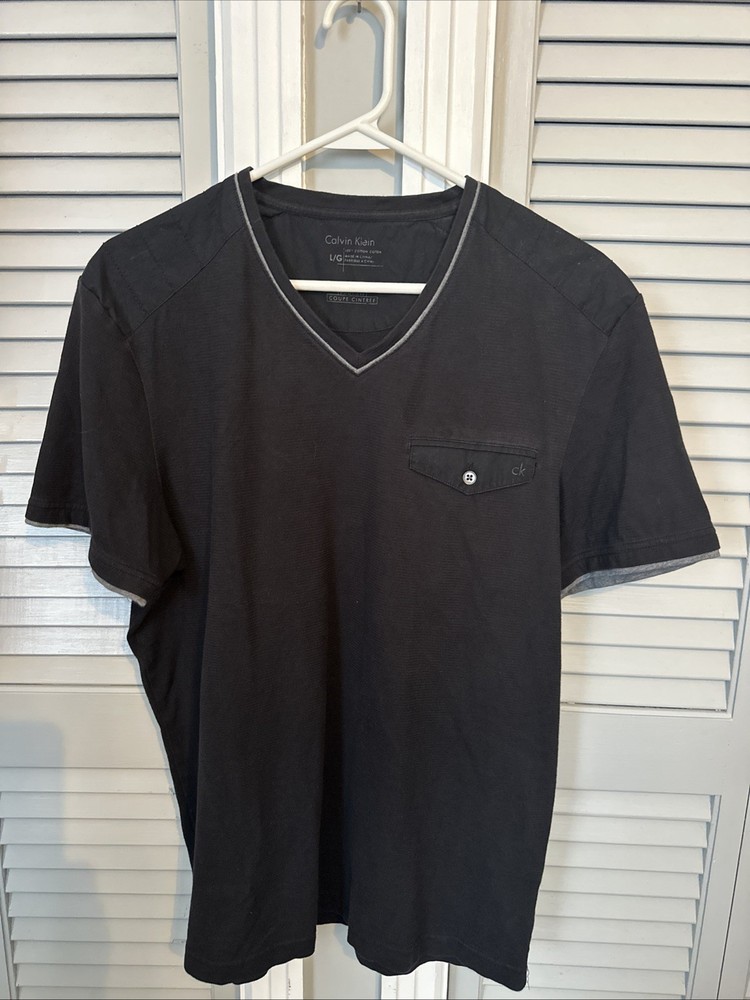 Calvin Klein Body Fit Coupe Cintree Contrast Trim Black Grey V Neck Pocket L Men