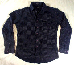 Pierre Cardin Slim Fit Shirt Dk Blue w/White Polka Dots, Men’s Size M=15-15 1/2