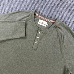 The Normal Brand Mens Large Olive Green Long Sleeve Raglan Henley Shirt Casual