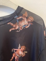 Shein Shirt Semi Sheer Cherub Angel Print Medium Mens Black Club wear Street