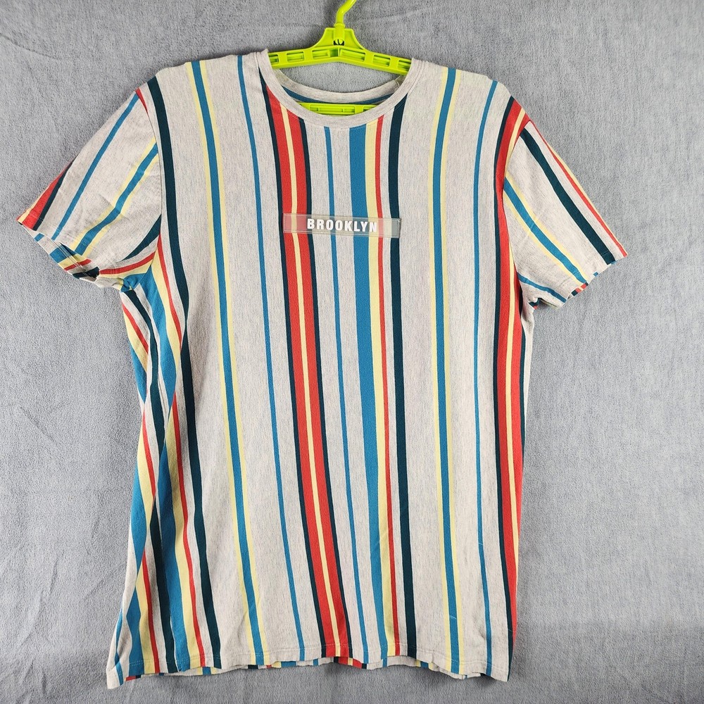 Vox Populi Brooklyn Shirt Mens L Multicolor Stripe Graphic Tee Jersey Knit