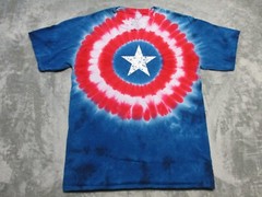 Vintage Marvel Captain America Shirt Mens Large Red Blue Super Hero Tie Dye AOP