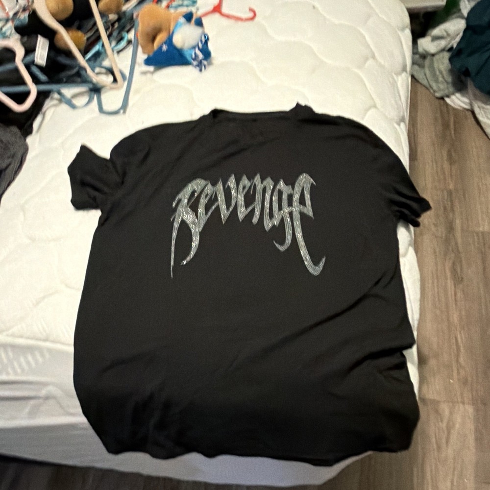 Revenge Men’s Black Logo Graphic Crew Neck Short Sleeve T-Shirt Regular M/L