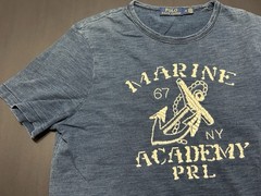 Polo Ralph Lauren Indigo Blue EMBROIDERD MARINE ACADEMY PRL Tee Shirt Men M