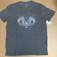 Lucky Brand (Sz M) Men’s Gray Graphic T-Shirt Too Tough To Die Poker Cards Skull