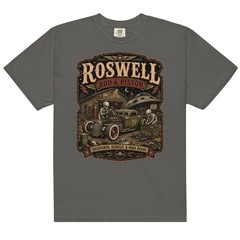 Roswell Rod & Piston Alien Garage T-Shirt Hot Rod Flying Saucer UFO Tee S-4XL