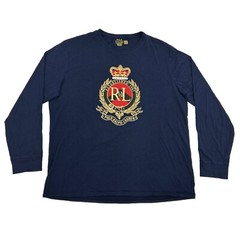 Polo Ralph Lauren Shirt Men’s XL Navy Blue Crest Logo Custom Slim Fit Crew Neck