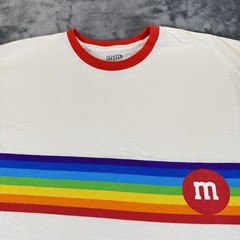 M&Ms Sz L Mars Candy Ringer T-shirt Pride Month Rainbow Retro Style Colorful