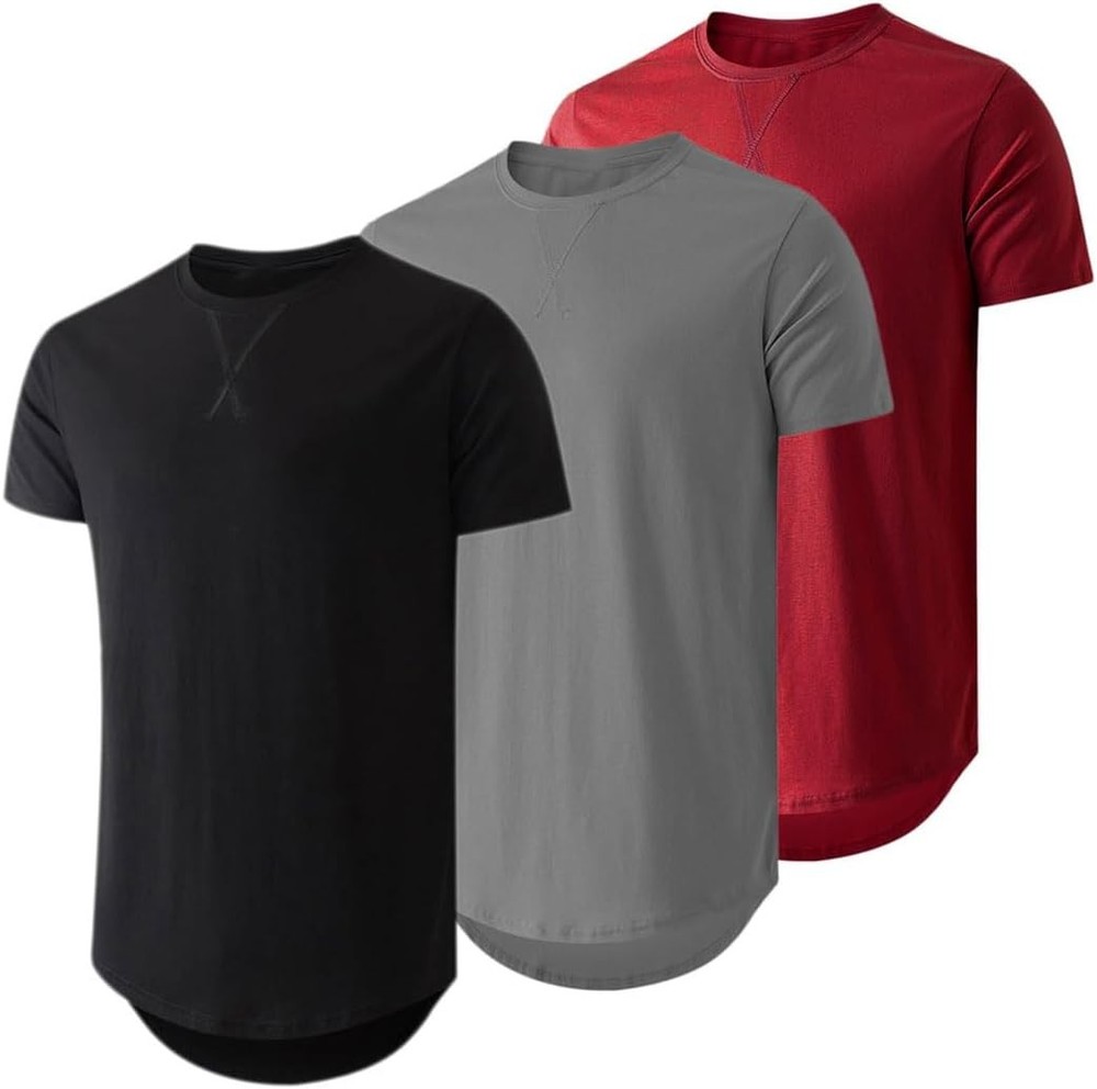 JMIERR Mens 3 Pack Cotton Hipster Hip Hop Longline Crewneck T-Shirt