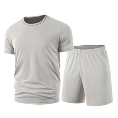 2-Piece Men’s Set Summer Short Sleeved Set Solid Color Quick Drying Sports Loose