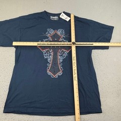 Avirex Shirt Mens XL Blue Christian Cross Crew Neck Short Sleeves Tee NWT