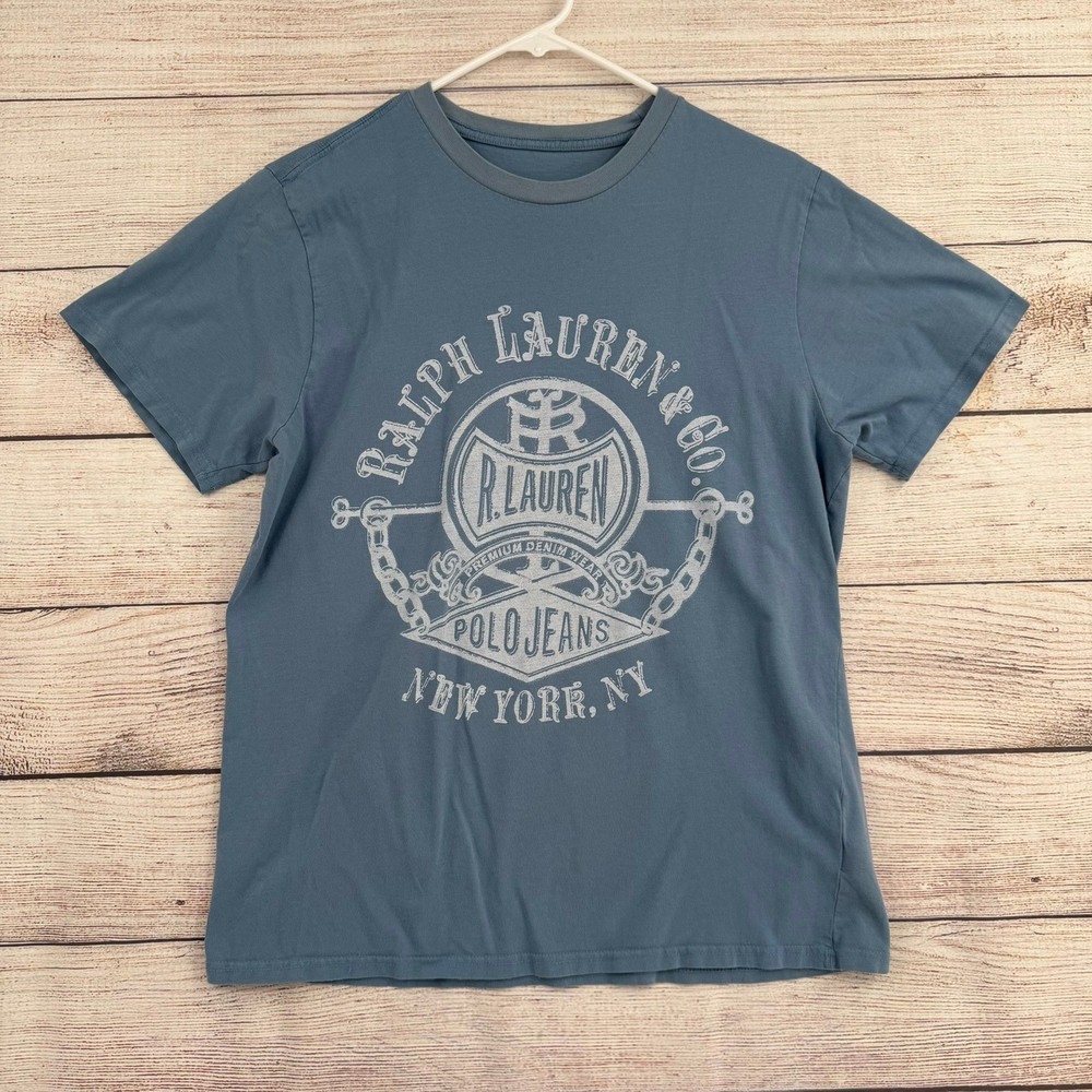 Ralph Lauren Polo Jeans Co T-Shirt Mens M Blue Graphic Crew Neck Short Sleeve