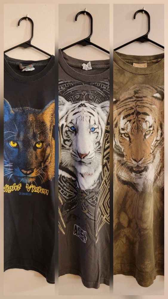 VINTAGE BIG CAT T SHIRT LOT x3 TIGER PANTHER MOUNTAIN OUTDOOR LIFE ANIMAL PLANET