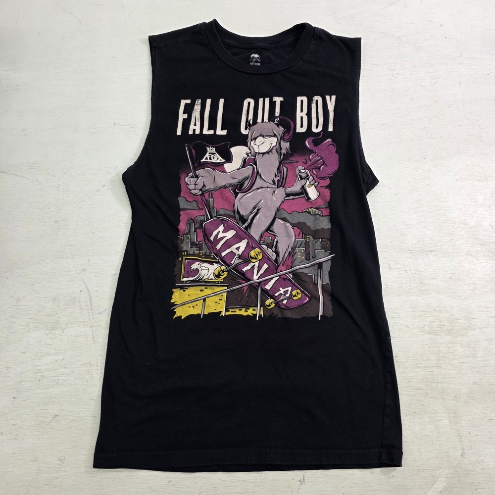Fall Out Boy Sleeveless Long Tank Black Shirt Concert MANIA Llama Graffiti Sz M