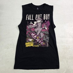 Fall Out Boy Sleeveless Long Tank Black Shirt Concert MANIA Llama Graffiti Sz M