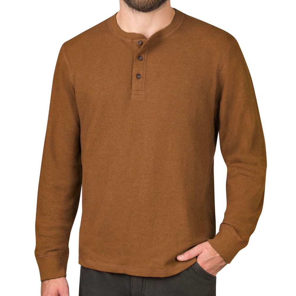 Mens Thermal Henley Long Sleeve T-Shirt Grandad Cuff Tee Warm Waffle Knit Winter