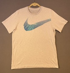 The Nike Tee Dri-Fit T-Shirt Purple & Blue Foil Swoosh on Gray Size Large L