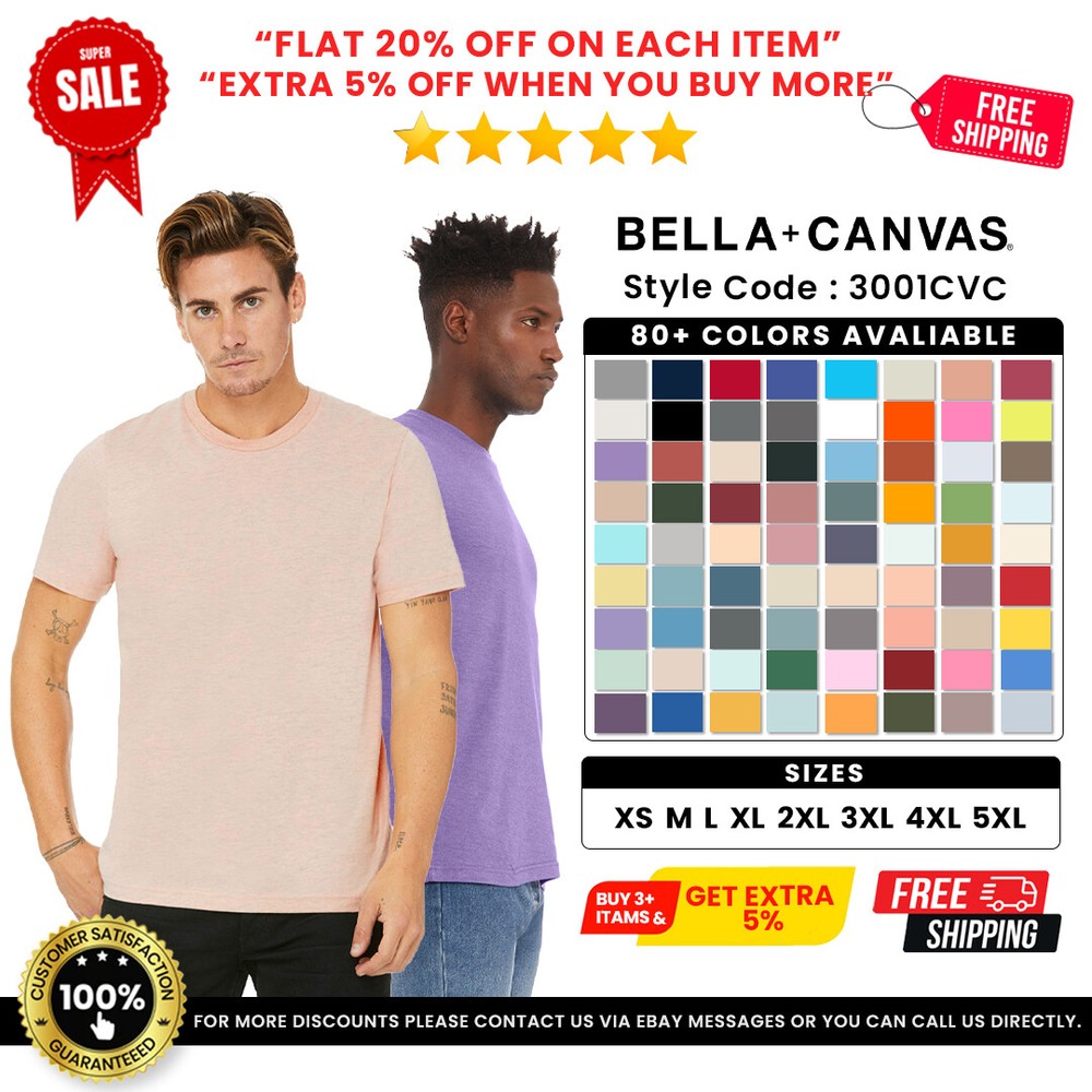 Bella + Canvas 3001CVC Unisex CVC T Shirt Retail Fit Heather Stylish Tee T-Shirt