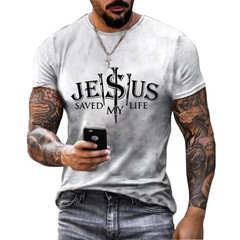 T-Shirt Jesus USA American Flag Cross Graphic Christian Short Sleeve Fashion Tee
