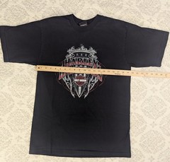 Y2K VTG USA Made Harley Davdison Mens L Blk T-Shirt Flames Heavy Biker Grunge
