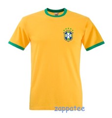 BRASIL Ringer T Shirt. Slim fitting Brazil Soccer Football inspired Tee S to 3XL