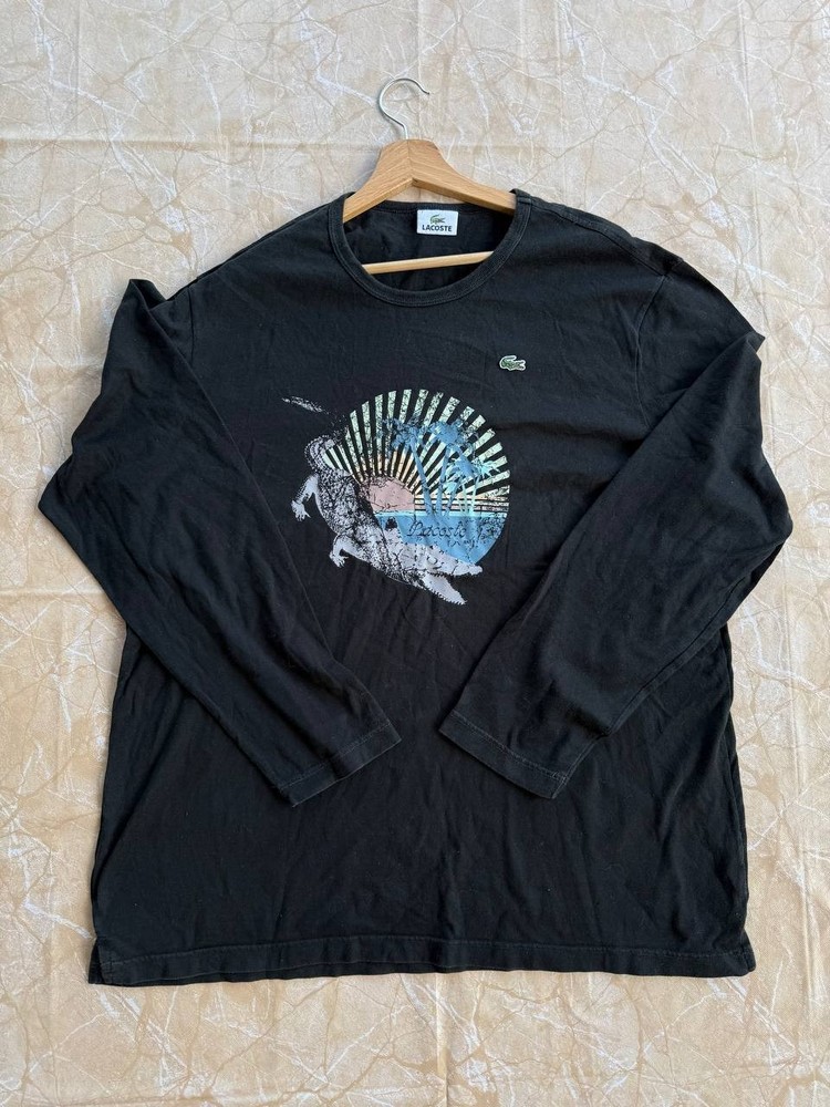 Lacoste Men’s Long Sleeve Graphic T-Shirt Size 7 XL XXL Black Crocodile Print