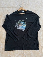 Lacoste Men’s Long Sleeve Graphic T-Shirt Size 7 XL XXL Black Crocodile Print