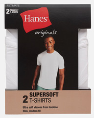 Hanes Originals Ultimate Men’s SuperSoft Crewneck Undershirt, White, 2-Pack M