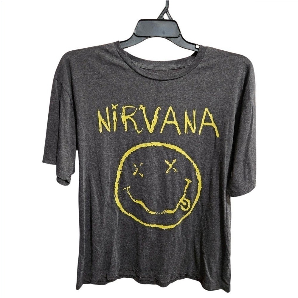 Nirvana Smiley Face Live 93 Tour Graphic T-Shirt Charcoal Gray Small Tee Shirt