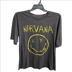 Nirvana Smiley Face Live 93 Tour Graphic T-Shirt Charcoal Gray Small Tee Shirt