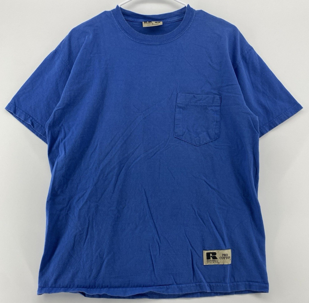 Vintage 90s Russell Athletic Pro Cotton Front Pocket Shirt Men’s M Blue