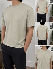 Uniqlo AIRism T Shirt Mens Large Beige Boxy Short Sleeve Crew Neck Cotton Tee
