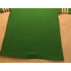 Vintage Leinenkugels Beer Green Ringer T-Shirt V-Neck Athletic Stripe Distressed
