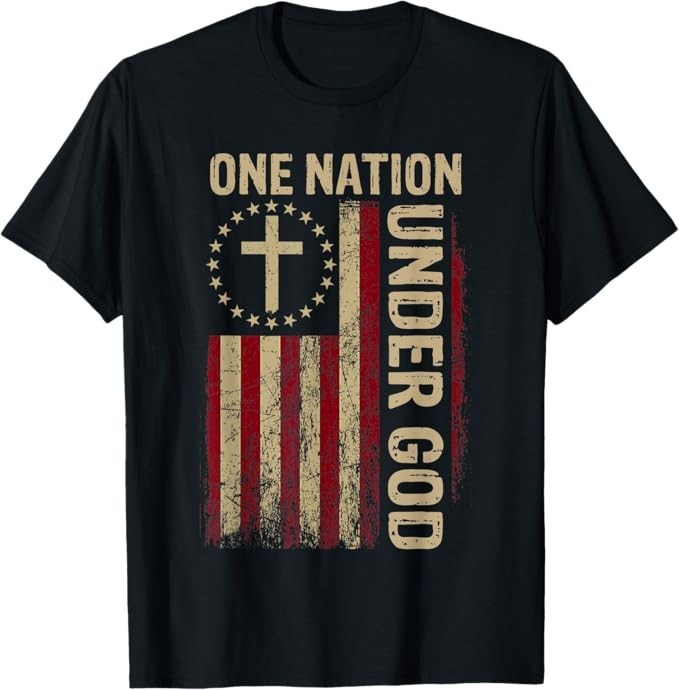 One Nation Under God Flag 4th of July Patriotic Christian T-Shirt