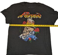 Poison Band T-Shirt Men Size XL Black Rock and Roll Skull Punk Rock Thrashed