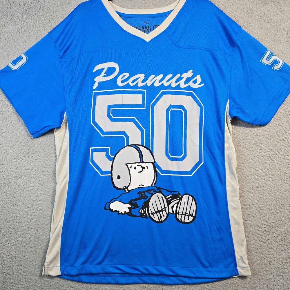 Snoopy Peanuts Football NFL Jersey Shirt Mens XL Blue Charlie Brown 50 NWT