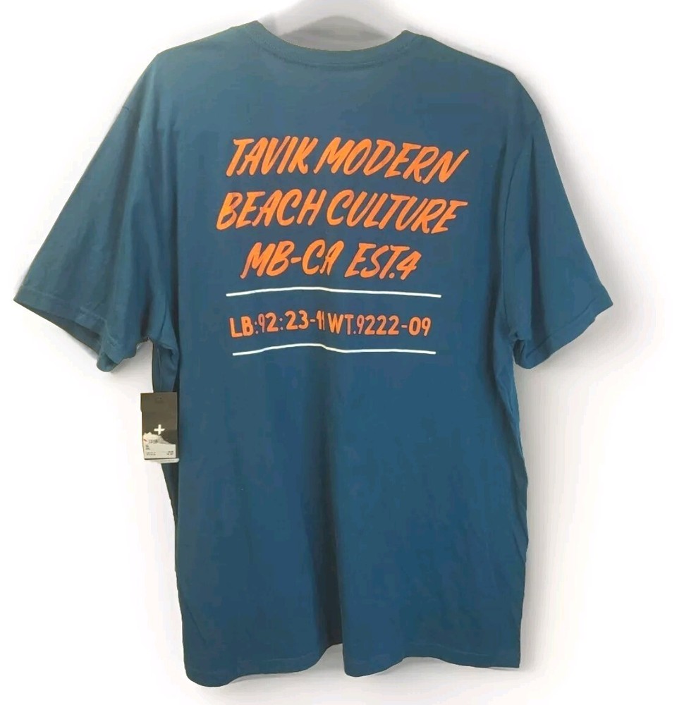 Tarvik + Modern Beach Culture Graphic Tee Men XXL Blue Surfer Coastal Beach Nwt