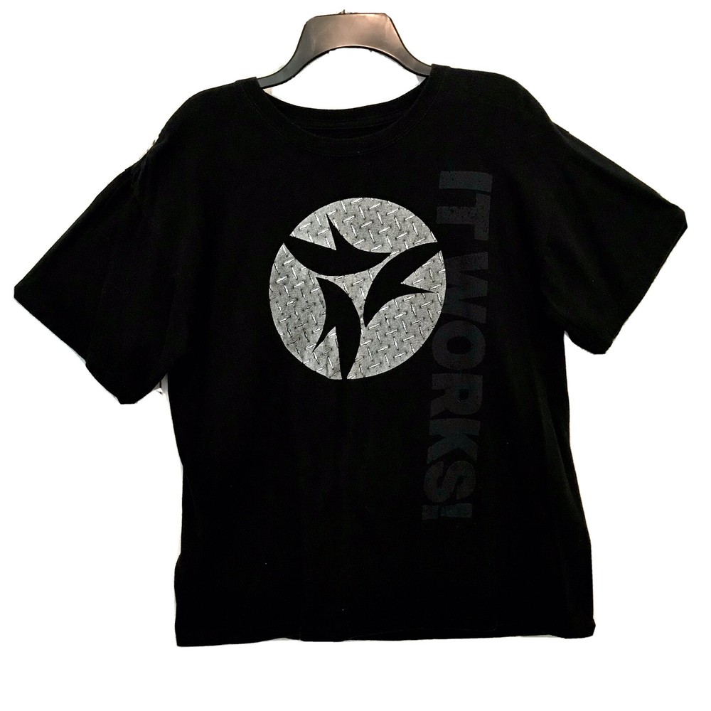 It Works Adult Size Large Black Steel Diamond Metallic Plate Cotton Logo T-Shirt