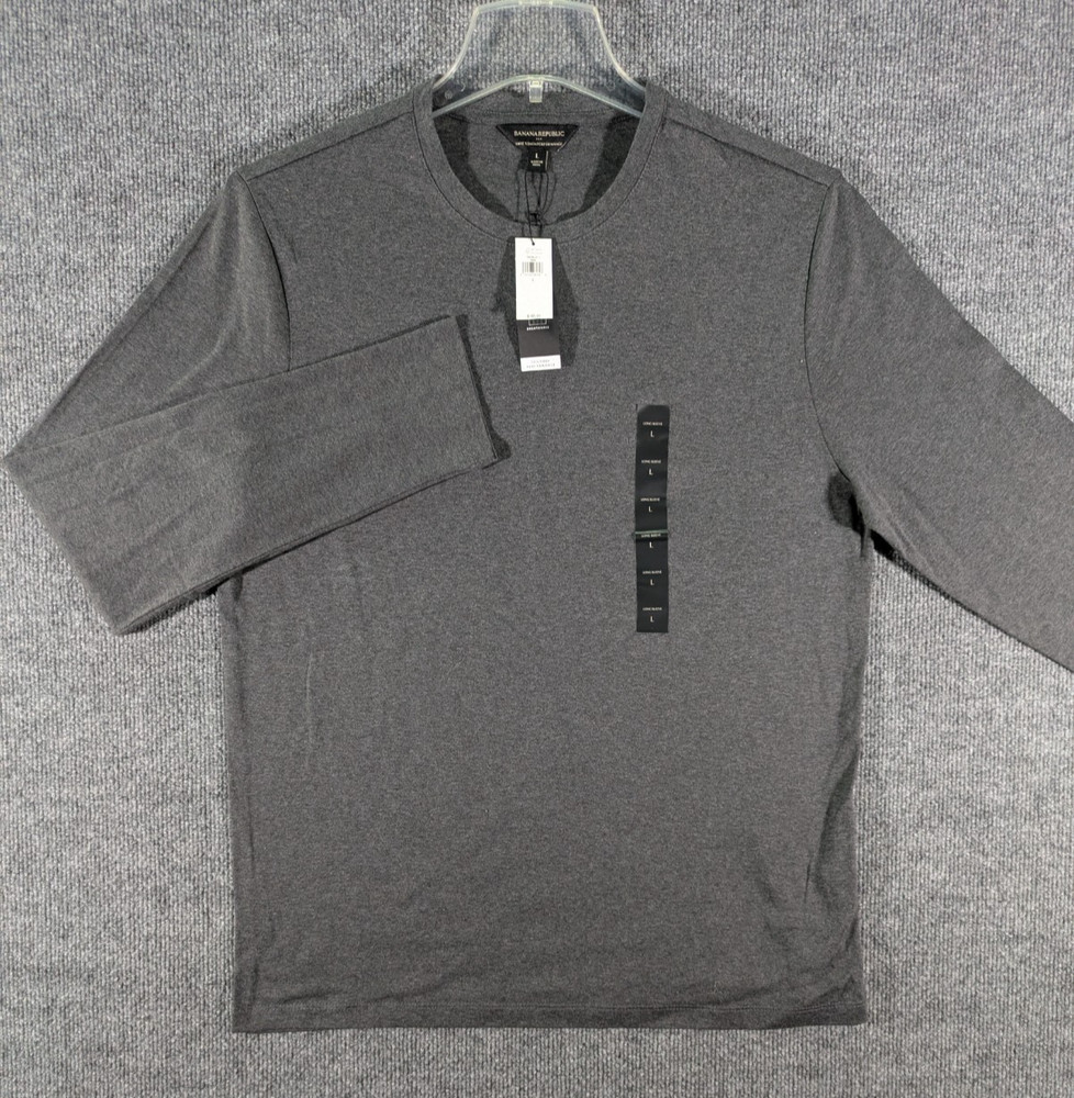 Banana Republic Men’s Large Luxe Touch Performance Tee Long Sleeve Charcoal NWT