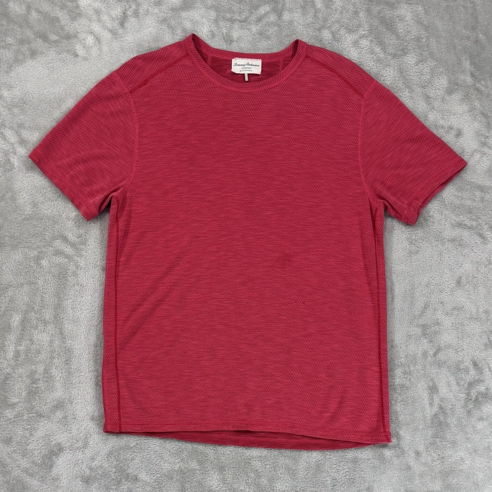 Tommy Bahama Mens T Shirt Large Red Islandzone Reversible Coolmax Tencel Modal