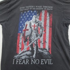 Warrior XII American Flag I Fear No Evil T Shirt Mens Large Black Knight Templar